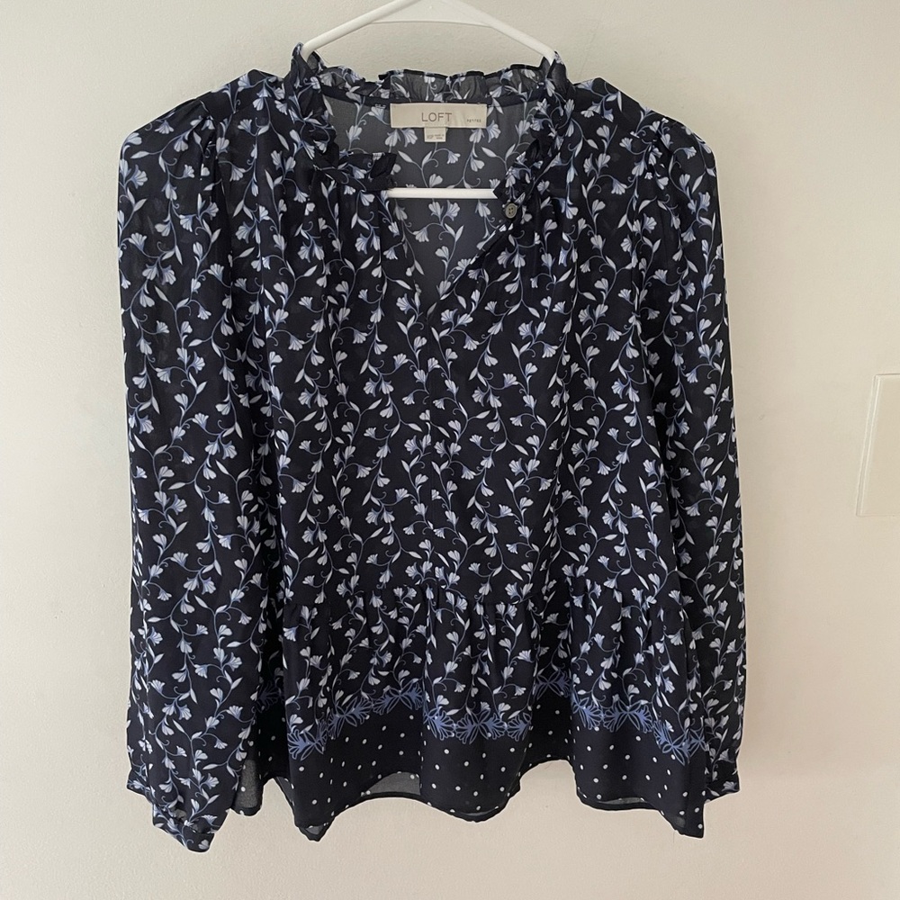 Loft floral ruffle neck blouse